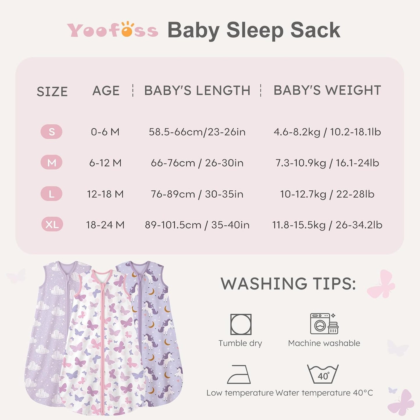 Yoofoss Baby Sleep Sack - 100% Organic Cotton Wearable Blanket for 18-24 Months | 2-Way Zipper, 3 Pack