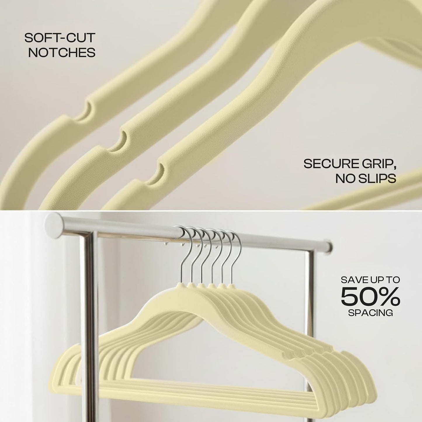 Utopia Home Velvet Hangers 50 Pack - Non-Slip Suit Hangers with 360° Rotatable Hook | Ivory