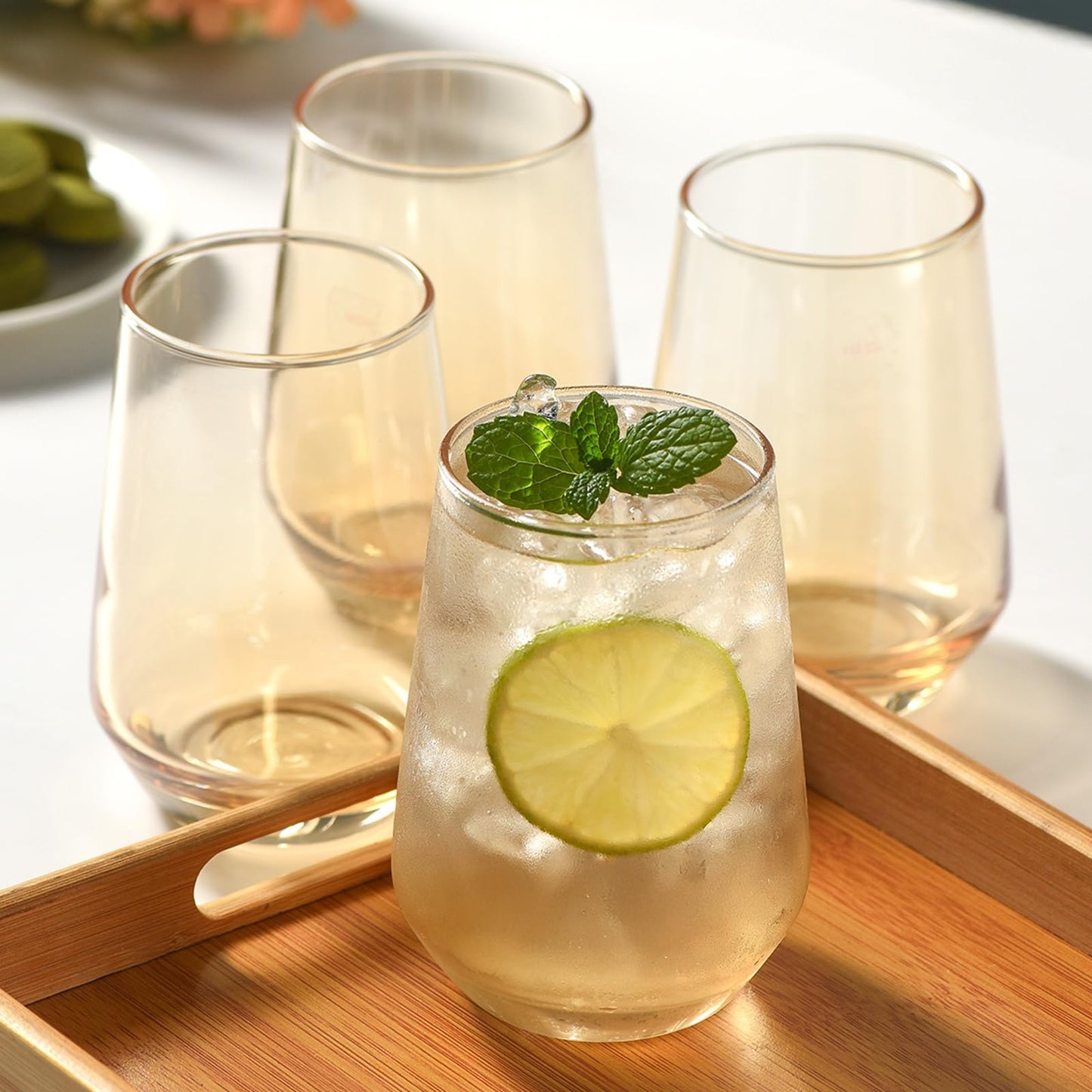 NobleWares Drinking Glasses - Set of 4-13oz. Margarita Glass Cups - Dishwasher Safe Cocktail Clear Heavy Base Tall Beer Glasses, Water Glasses, Bar Glass, Wine, Juice, Iced Tea Glass Cups Gold