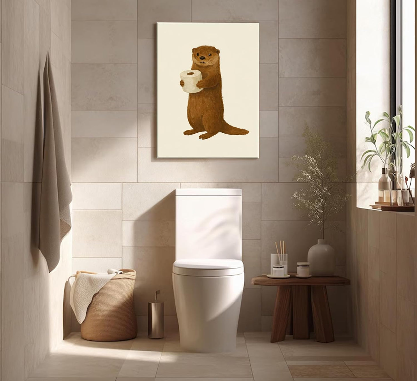 Lulsaxi Funny Otter Toilet Paper Canvas Wall Art - Cute Bathroom Decor Poster Print | Modern Humor