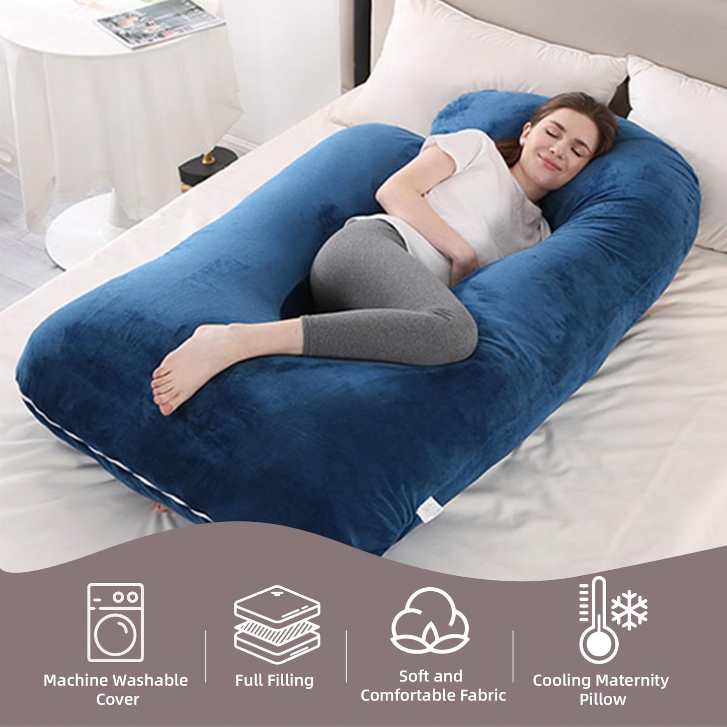 HychYAYA 60 Inch Full Body Pregnancy Pillows for Sleeping Cooling Pregnancy Pillow,U Shaped Pregnancy Body Pillow,Maternity Pillows for Pregnant Women with Removable Washable Velvet Cover.(Blue)
