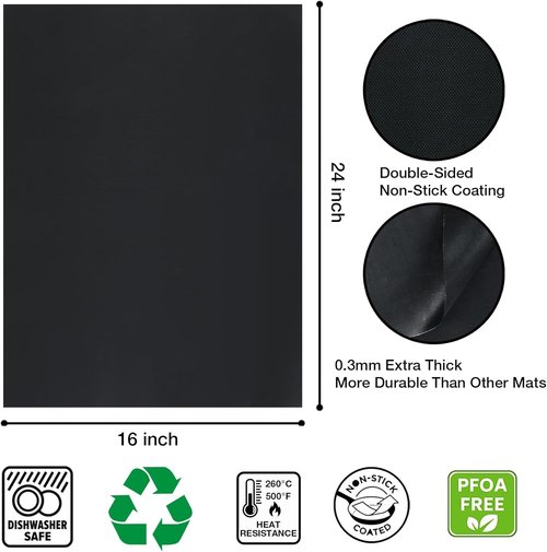 Heavy Duty Oven Liners by [Brand Name] - Non-Stick Floor Protector Mats | 16 x 24 Inches, 500°F Heat Resistant, BPA & PFOA Free, Black