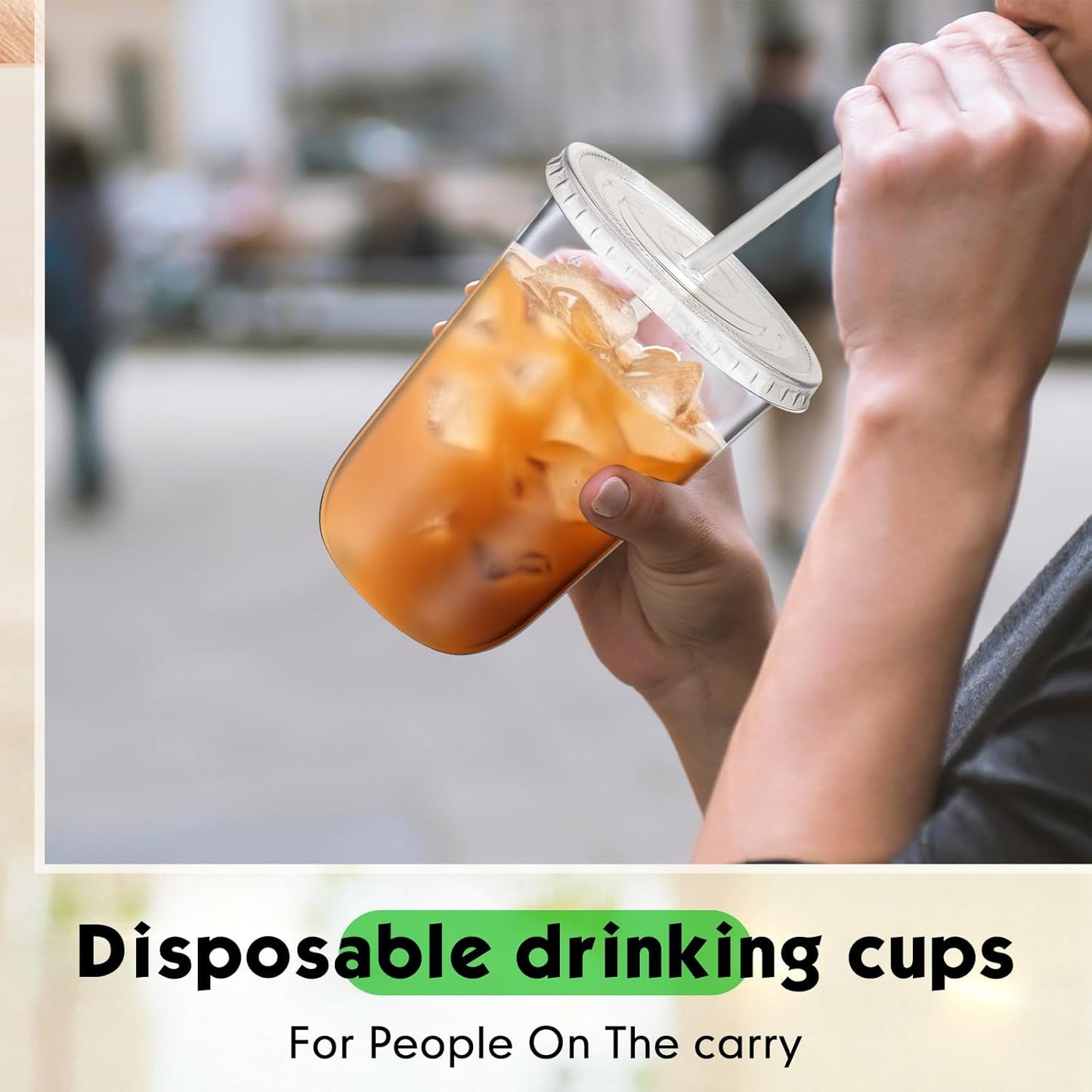 Ziliny 50 Sets Clear Plastic Cups - Disposable Iced Coffee Cups with Lids & Straws | 16 oz, Clear