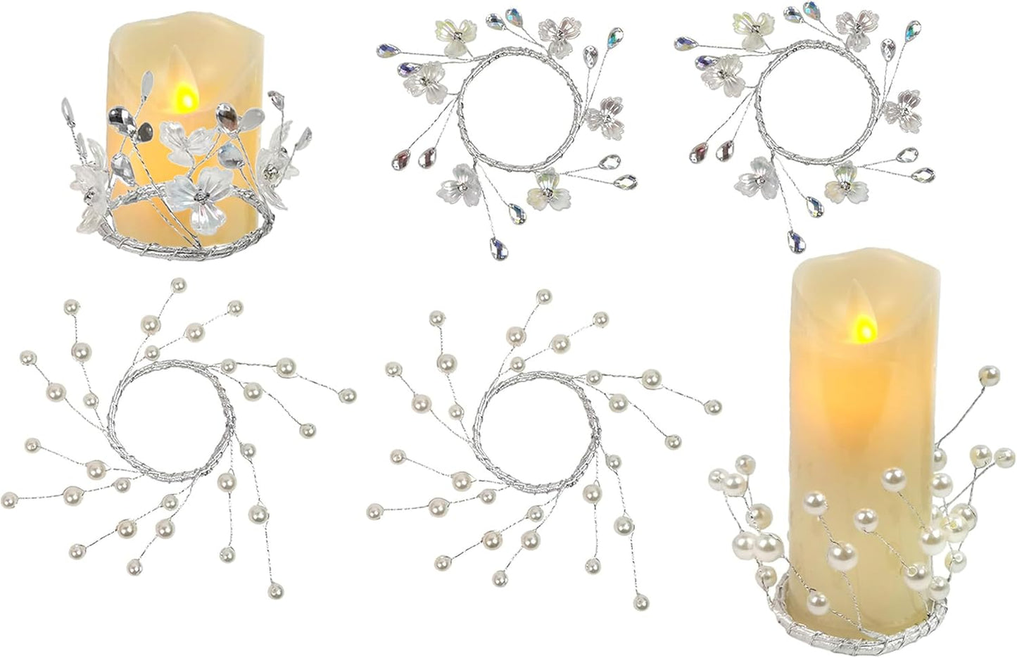 Regine Switzerland Simulated Pearl Beaded Candle Ring Wreath - 2" Diameter Crystal Centerpiece for Home & Wedding Decor