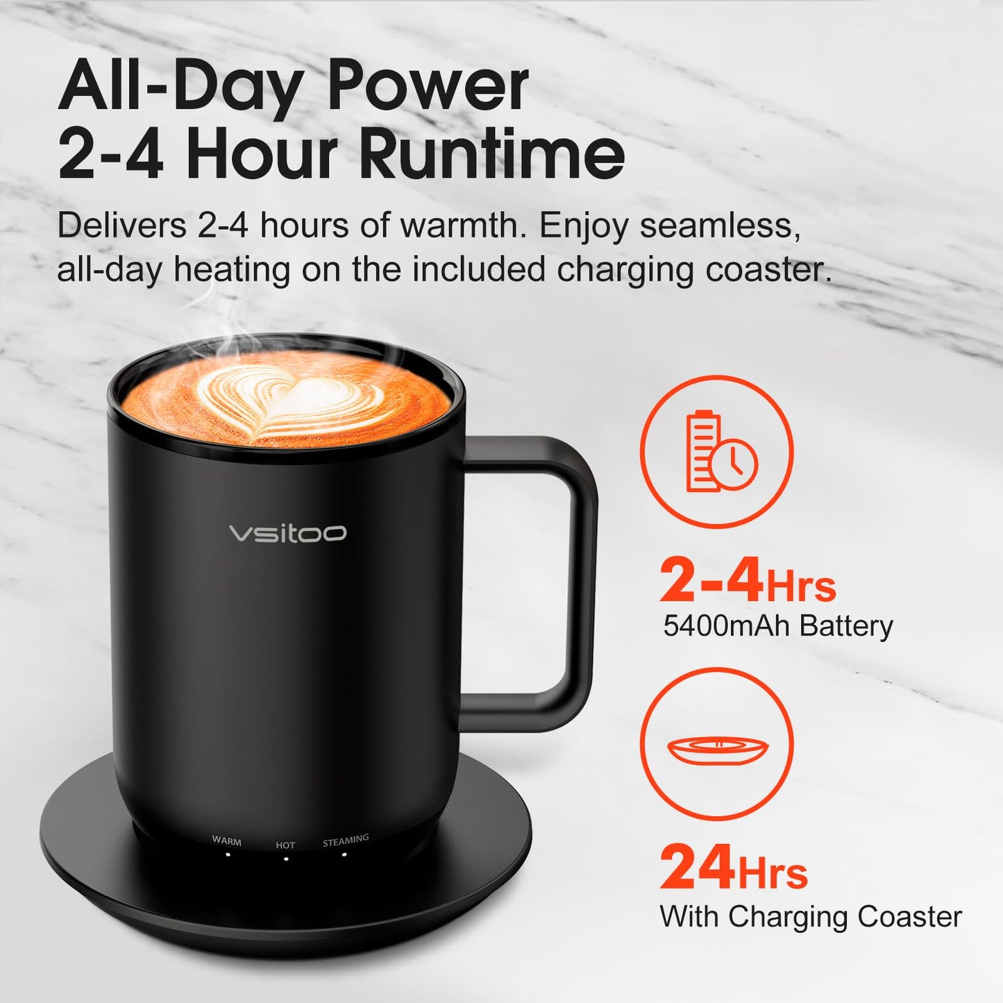 Vsitoo S3 Plus 14oz Heated Coffee Mug - Temperature Control Smart Mug with Mug Warmer, Auto-Sensing AI Heats Drinks to 120-150°F Hands-Free.Ideal for Home/Office/Gifts, Tan