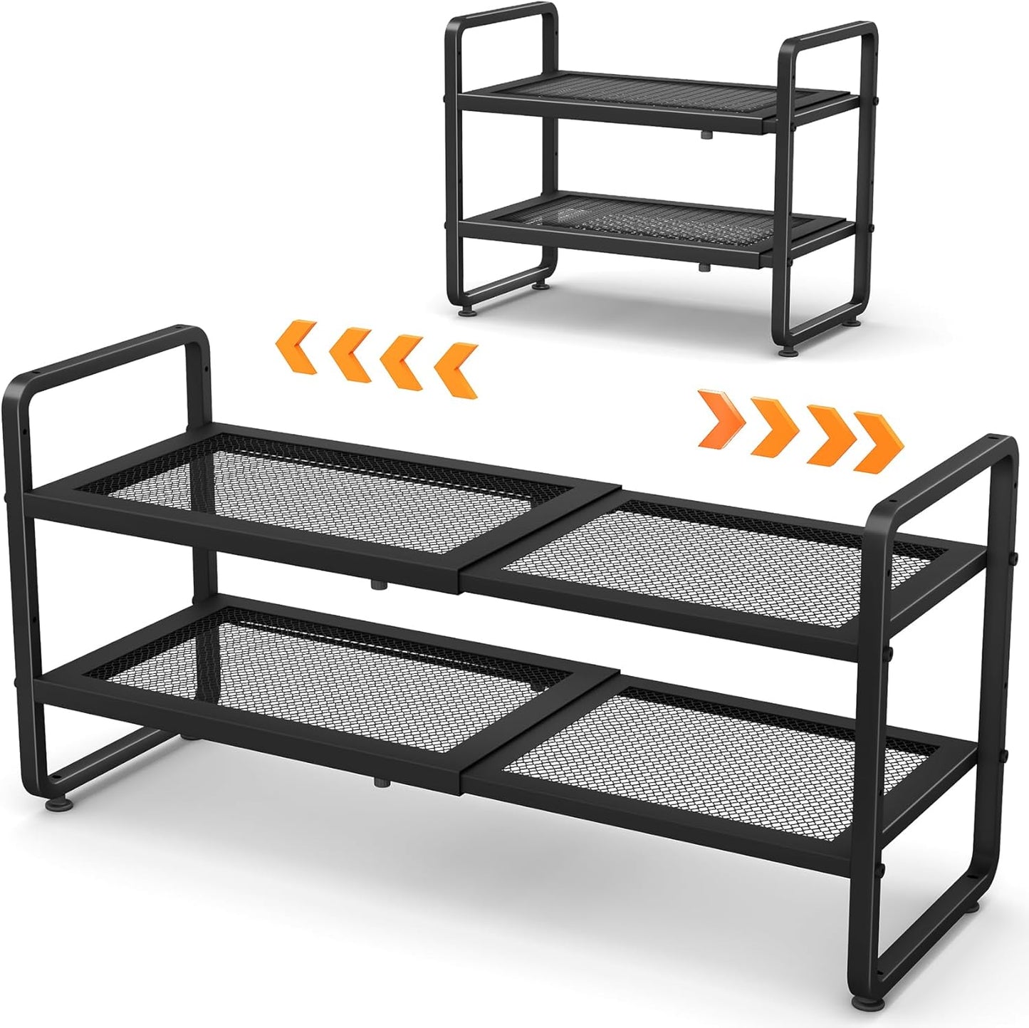 SNTD Shoe Rack - Expandable Shoe Organizer with Adjustable Metal Shelves | Black 2-Tier Storage for Closet & Entryway