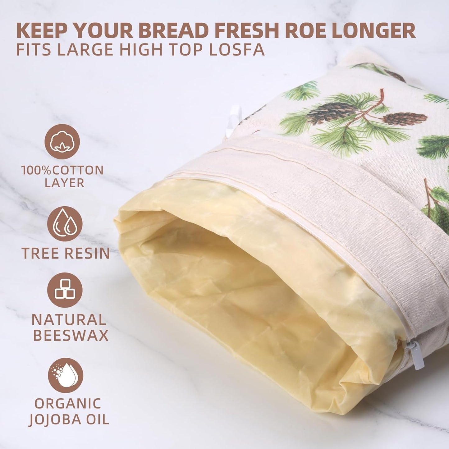 Skiennix Reusable Beeswax Bread Bags - Eco-Friendly Cotton Sourdough Storage | Large 2-Pack