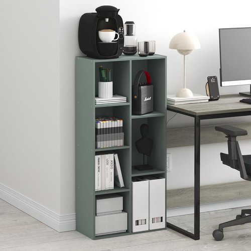 Furinno LUDER Bookshelf - 7-Cube Bookcase with Open Shelves | Easy Assembly, Sage Green, 9.4 x 19.5 x 41.7