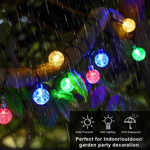 JMEXSUSS Solar String Lights - 60 LED Crystal Globe Design | 41.6FT Waterproof Outdoor Lights for Patio, Garden, and Parties (Multicolor)