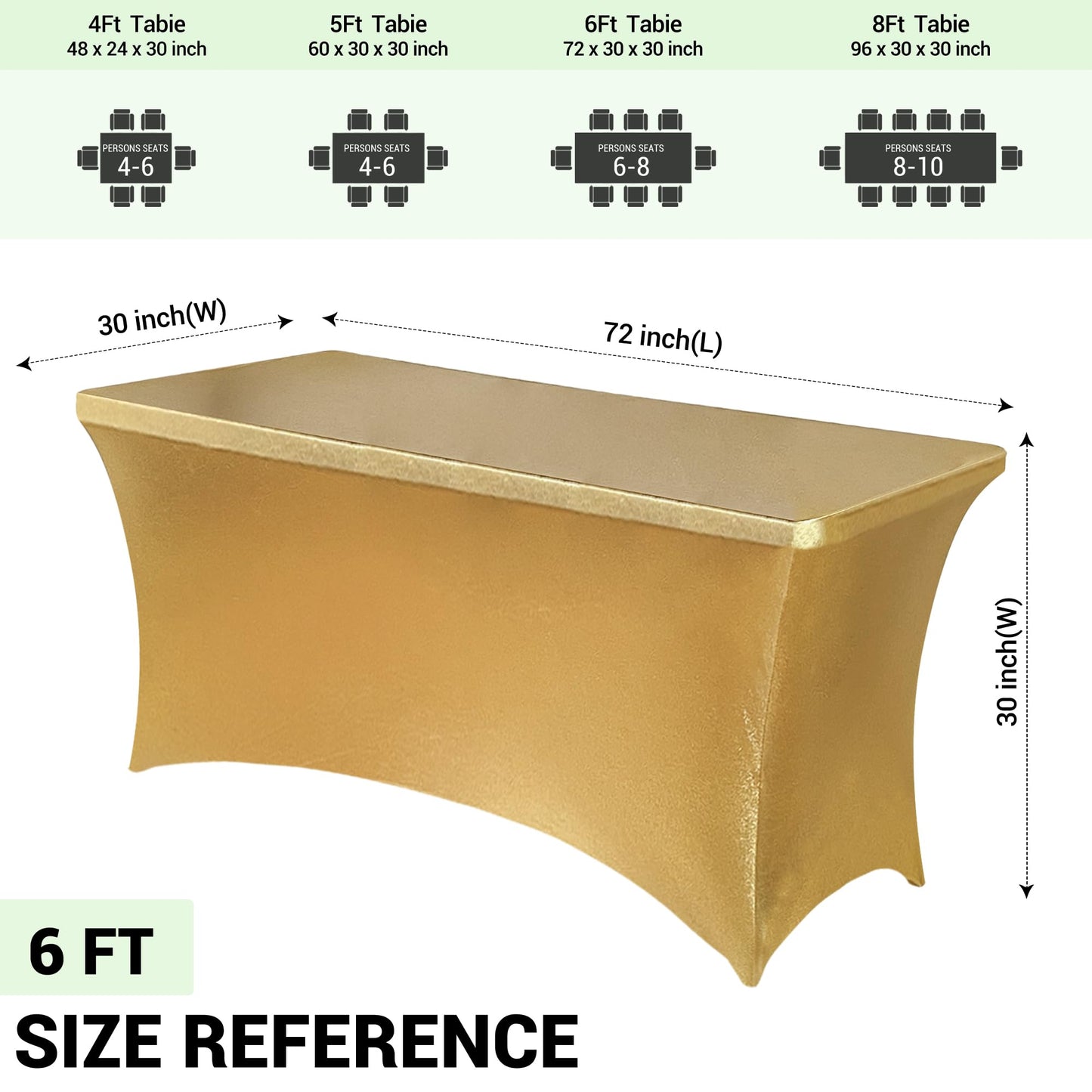 Obstal 6ft Stretch Spandex Table Cover for Standard Folding Tables - Universal Rectangular Fitted Tablecloth Protector for Wedding, Banquet, Party Stamping Gold, 72 Length x 30 Width x 30 Height Inch