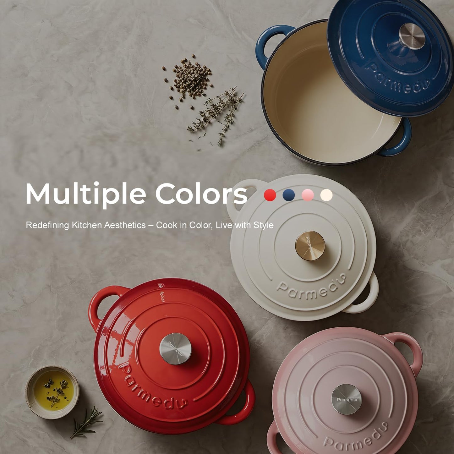 Parmedu 5.5QT Enameled Cast Iron Dutch Oven for Sourdough Bread Baking, Easy Cleaning, Versatile for Stewing, Roasting, Braised Chicken, Soup & More
