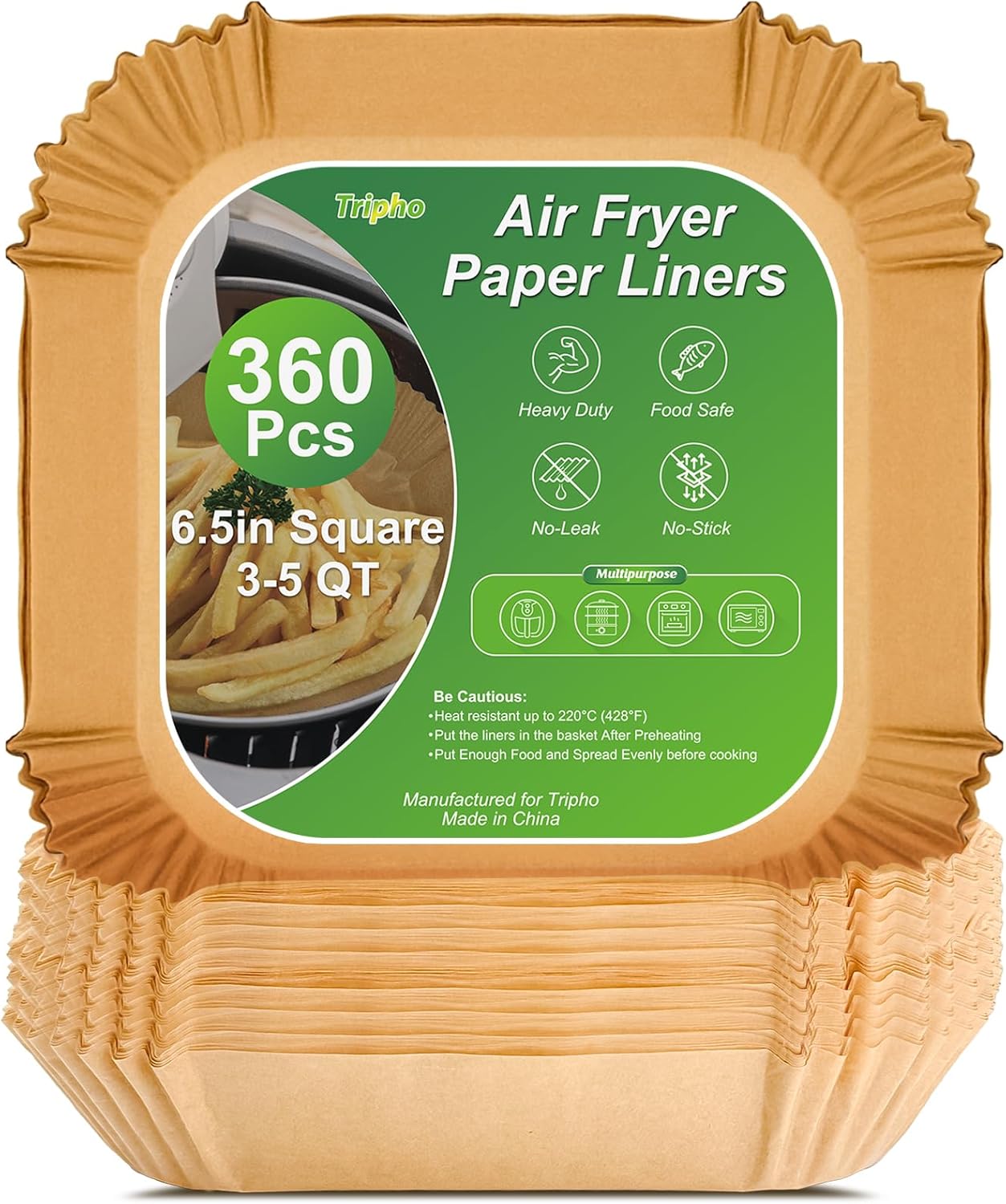 Unbleached Heavy Duty Air Fryer Paper Liners - 360 Pcs Non-Stick & Leak-Proof | 6.5” Square Size