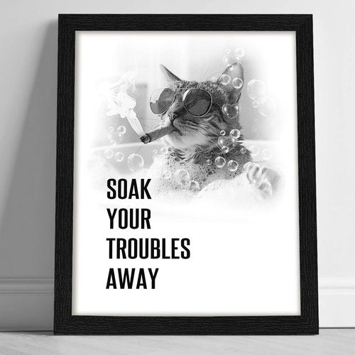 arteWOODS Funny Cat Bathroom Wall Art - Rustic Black Framed Print for Kids' Washroom | 8x10 Inch Decor