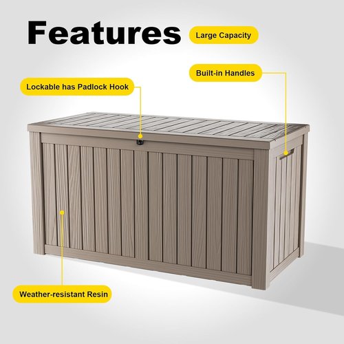 DRATO 180 Gallon Outdoor Storage Box - Large Waterproof Resin Container for Cushions & Tools | Gray