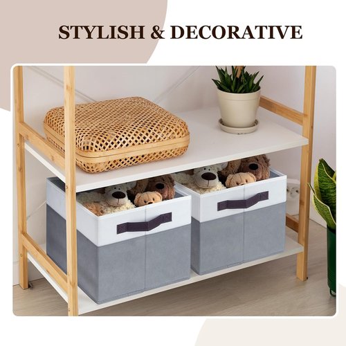 Criusia Large Multi-Purpose Storage Baskets - 10 Pack Fabric Organizers with Handles | Grey Collapsible (14"x10"x9.5")