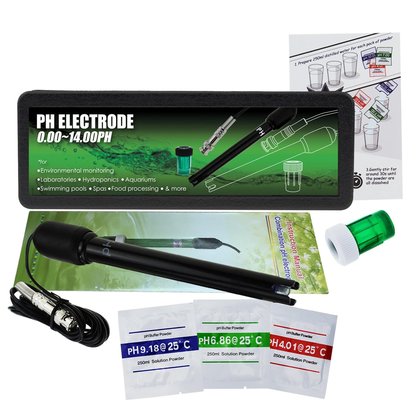 Long Body pH Electrode with BNC Socket Probe 300cm Cable 0-14pH for pH Meter, pH Controller pH Device Economical Sensor