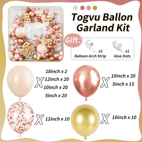 Blush Rose Gold Balloon Garland Arch Kit, 119 Pieces Peach Pink Gold Pastel Orange Metallic Rose Gold Confetti Balloon Garland Kit for Girls Women Birthday Wedding Baby Bridal Shower Party Decorations