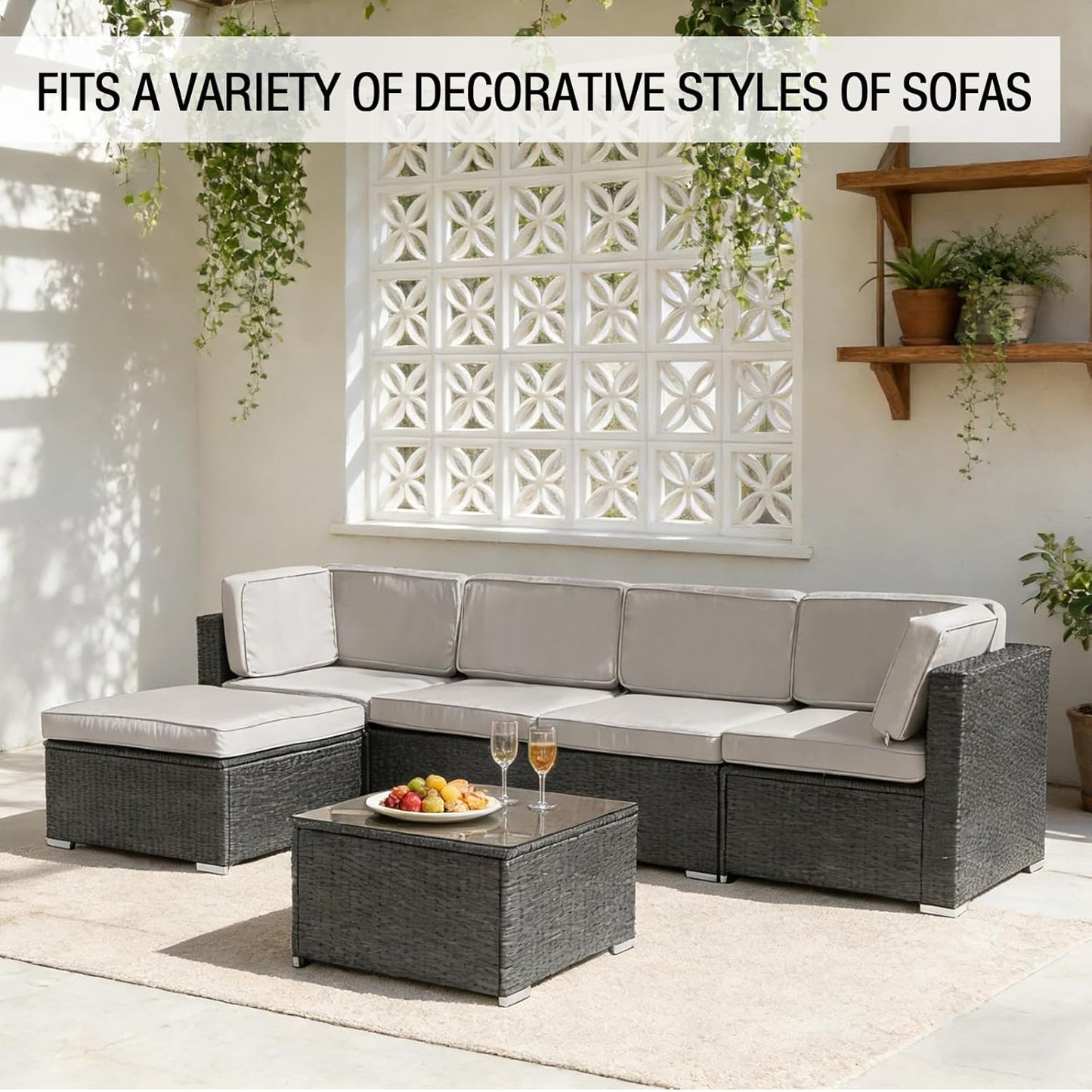 Skiennix 11-Piece Patio Cushion Covers - Waterproof Slipcovers for 6-Seater Sofa | Light Gray, Washable 25.6" L x 25.6" W x 3.94" H