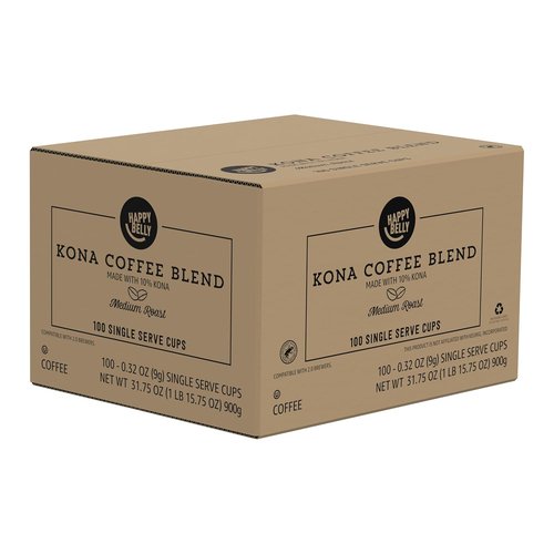 Happy Belly - Medium Roast Kona Blend Coffee Pods | Compatible with Keurig 2.0, 100 Count