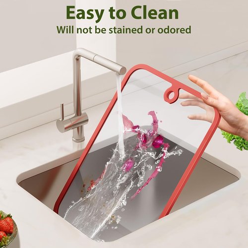 Freshmage Glass Cutting Boards - 2-Piece Non-Slip Chopping Board Set with Hanging Hole | Dishwasher-Safe Clear Design for Kitchen Meal Prep & Serving