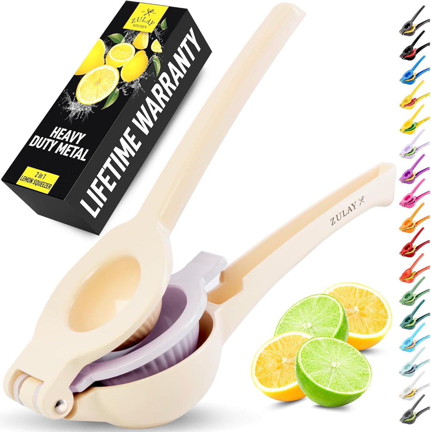 Zulay Kitchen 2-in-1 Lemon Squeezer - Sturdy Manual Juicer for Maximum Juice Extraction - Cream/Lavender