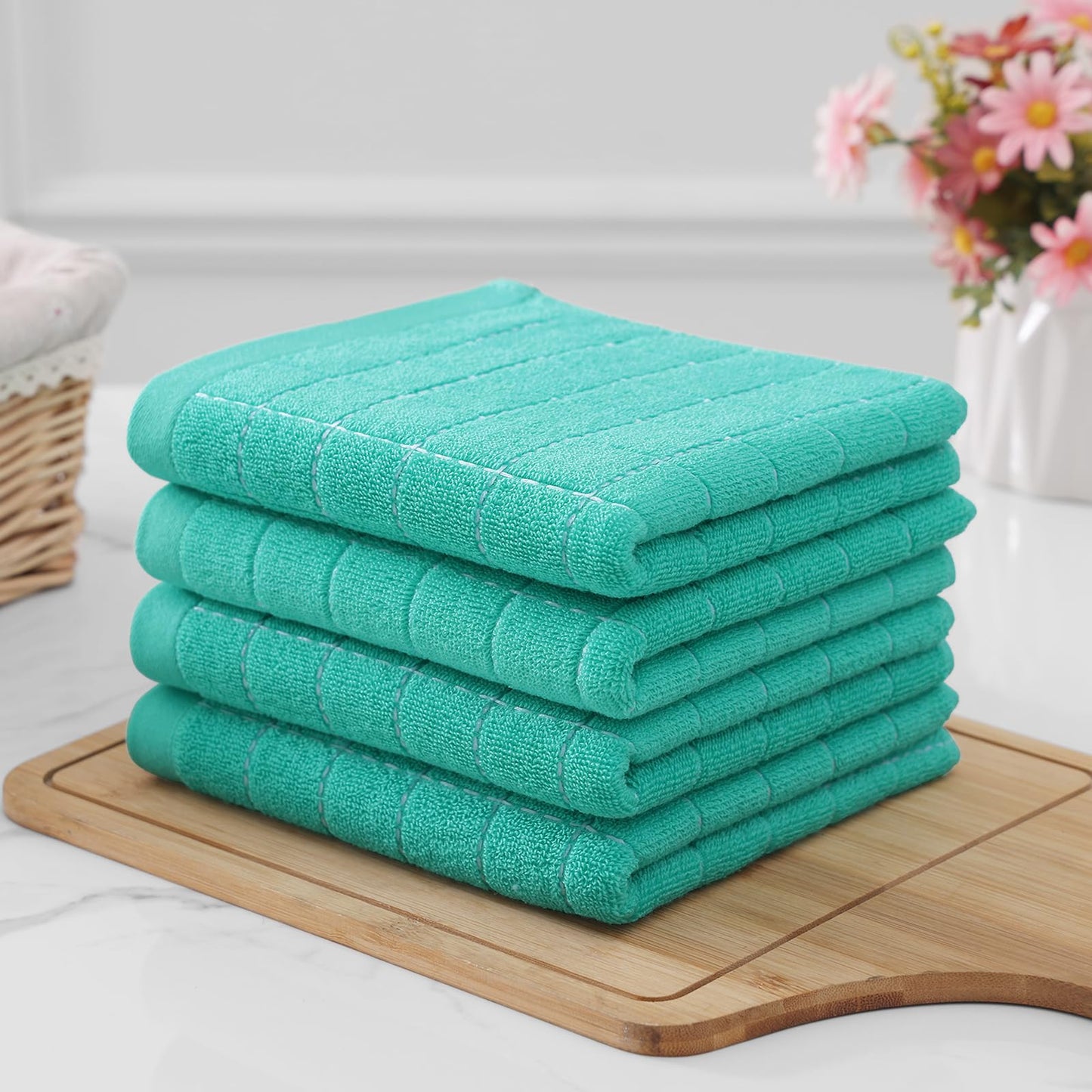 Homaxy 100% Cotton Terry Kitchen Dish Cloths, Ultra Soft and Absorbent Dish Towels for Kitchen, Suitable for Drying and Washing Dishes, 12 Pack, 12 x 12 Inches, Turquoise