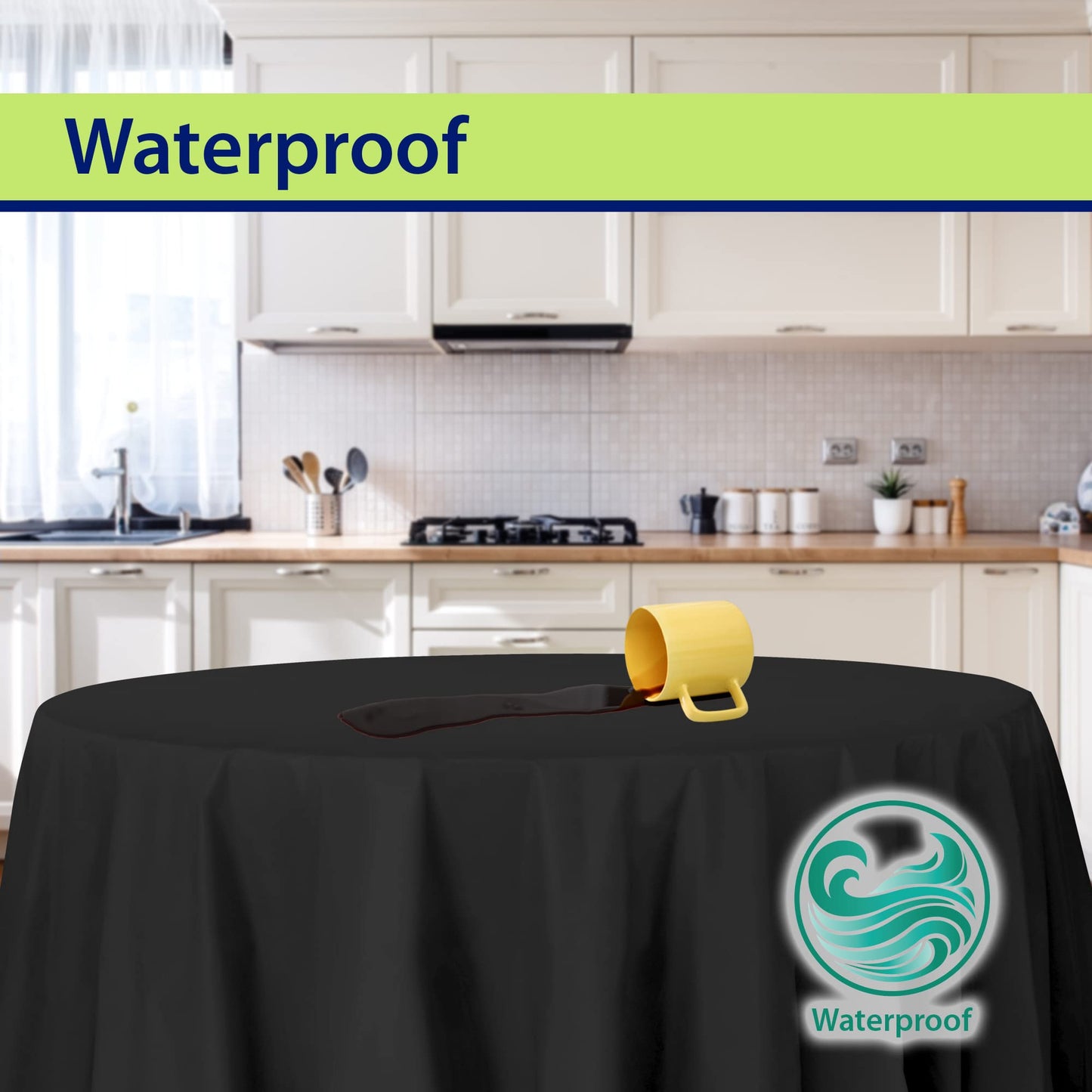 Party Dimensions Black Disposable Plastic Tablecloth for Round Tables (12 Pack) 84 inches Table Cloths for Parties, Events & Weddings, Indoors & Outdoors, Plastic Table Cover