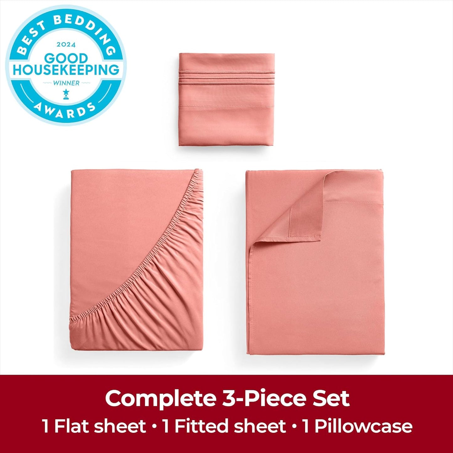Mellanni Extra Deep Twin Sheets - Hotel Luxury Ultra Soft Cooling Bedding - Wrinkle & Fade Resistant (Twin, Coral)