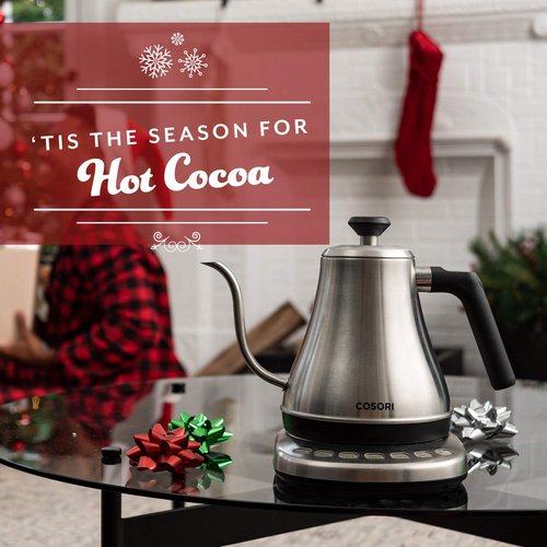 COSORI Gooseneck Electric Kettle with 5 Variable Presets, Pour Over & Coffee maker, 100% Stainless Steel Inner Lid & Bottom, 1200 Watt Quick Heating, 0.8L, Silver