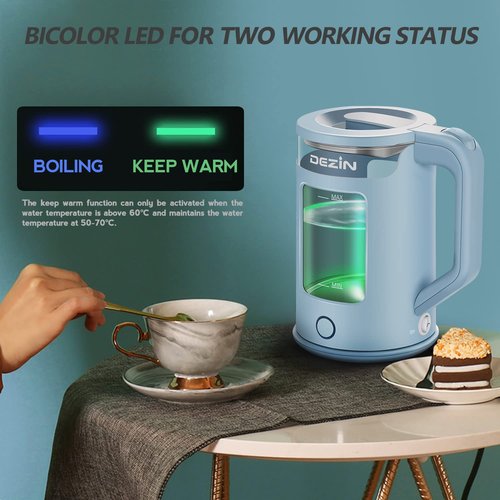 Dezin Electric Kettle with Keep Warm Function, BPA Free Window-Glass Double Wall Design Electric Tea Kettle, Bicolor LED, 1.5L Hot Water Kettle with Auto Shut-Off and Boil Dry Protection Tech