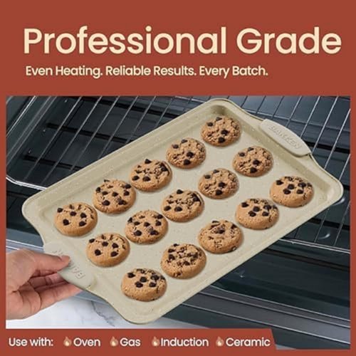 BAKKENMASTER 18-Piece Nonstick Carbon Steel Bakeware Set - Professional Kitchen Pans with White Silicone Handles