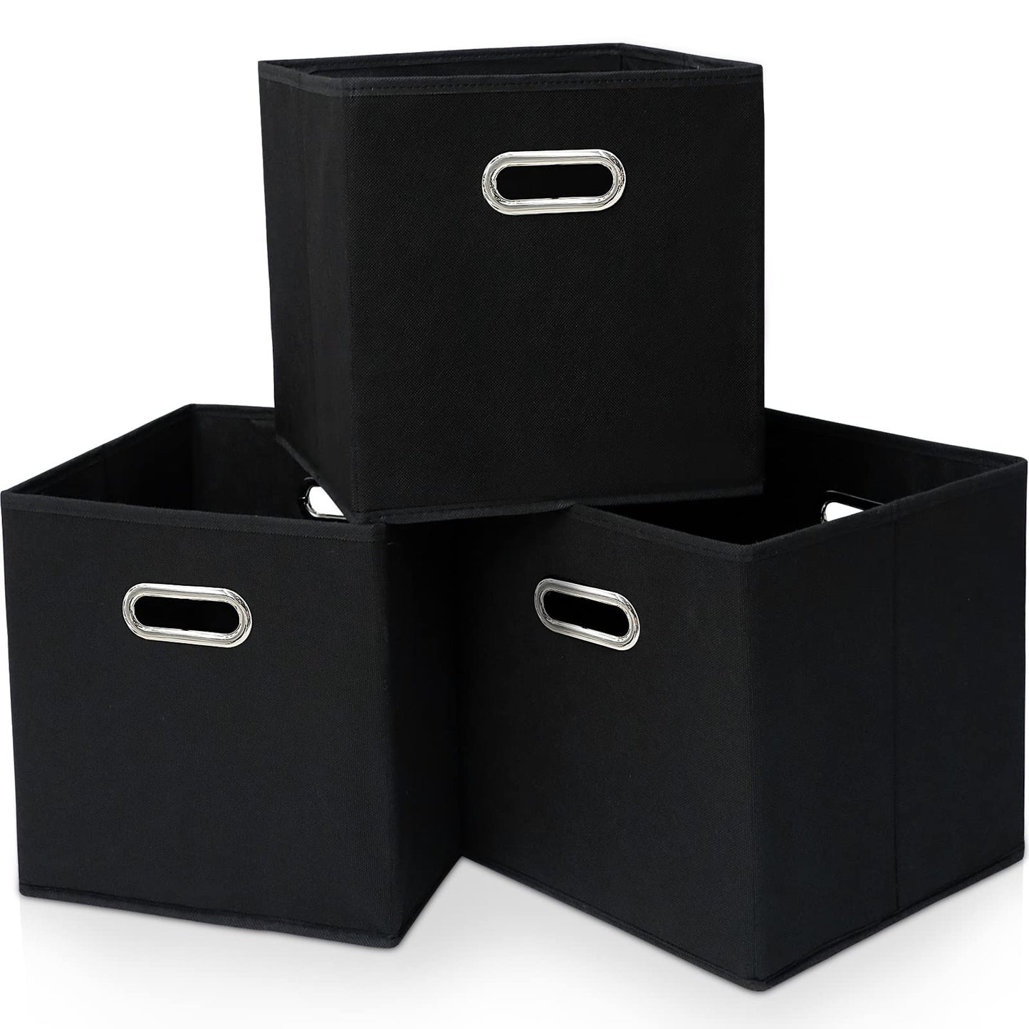 Yunkeeper Black Fabric Cubby Storage Bins，13x13x13 Inches ，Cube Organizer Bin Foldable Storage Boxes with Dual Handles Fabric Organizer Box and collapsible Storage basket，Set of 3 ，Black