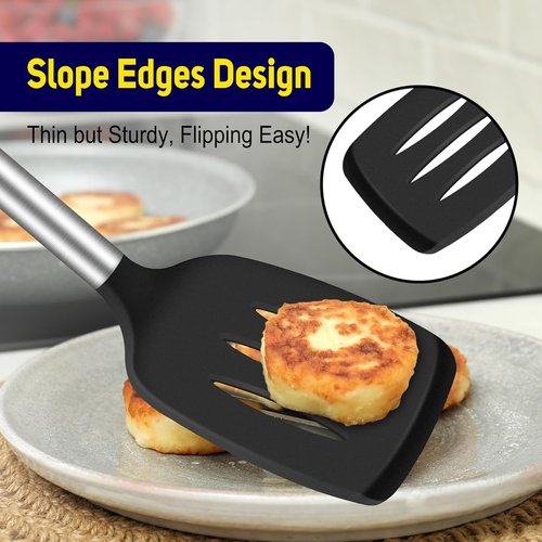 HOTEC Silicone Spatula Set - Heat-Resistant 600°F & BPA-Free Kitchen Tools | 13.7 Inch, Black