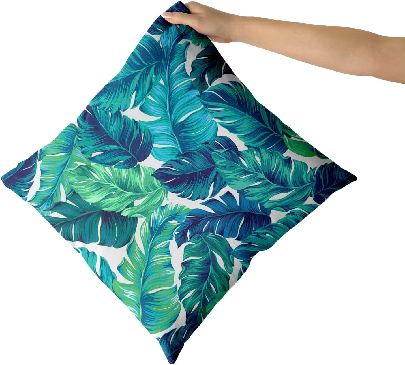 Sweetshow Tropical Leaves Pillow Covers - Set of 2 Green Palm Leaf 12x12 Inch Soft Cotton Cushion Covers for Home Decor