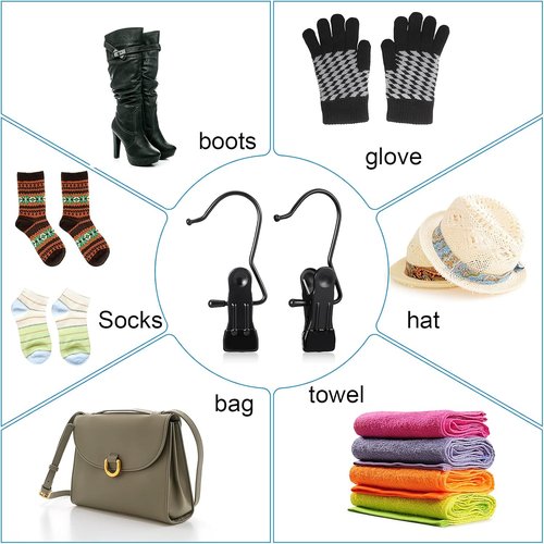 Hotop Boot Hanger Clips - 48 Heavy-Duty Space-Saving Hooks for Closet & Laundry (Black)