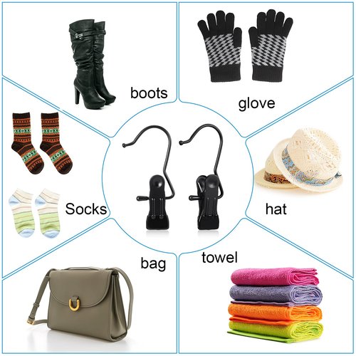 Hotop 48 Pieces Boot Hanger Clips for Closet, Laundry Hanging Hooks Heavy Duty Clips Boot Holder Portable Single Hooks Space Saving for Pants Jeans Clothes Hats Tall Towels (Black)