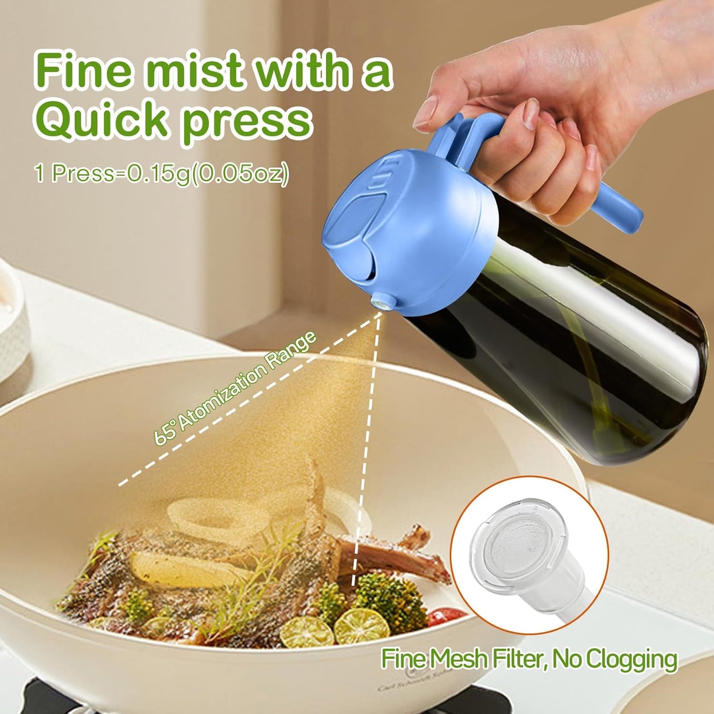 YARRAMATE 16oz Dark Green Oil Sprayer - Premium 2-in-1 Food-Grade Olive Oil Dispenser for Cooking & BBQ