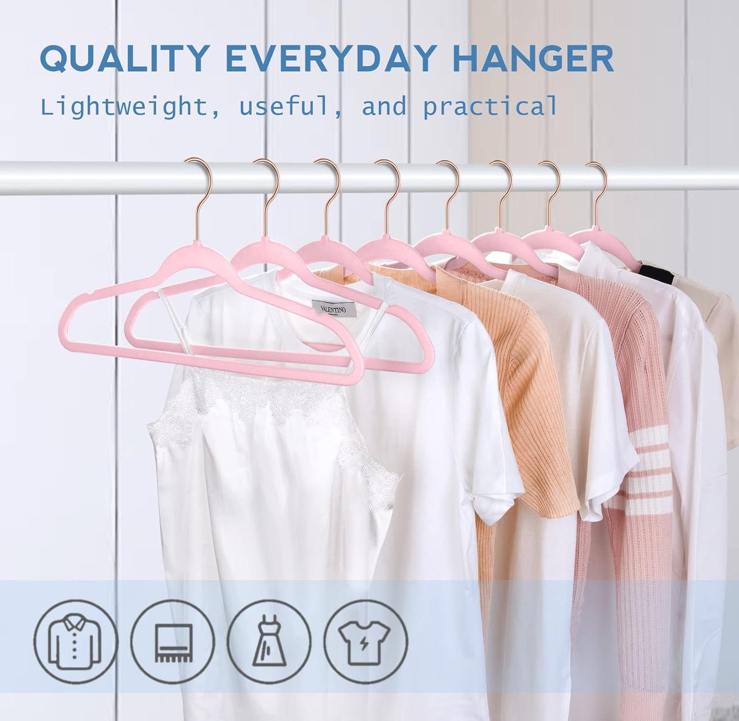 TIMMY Velvet Hangers - 50-Pack Ultra-Thin Space-Saving Suit & Coat Hangers | Heavy-Duty Pink Design