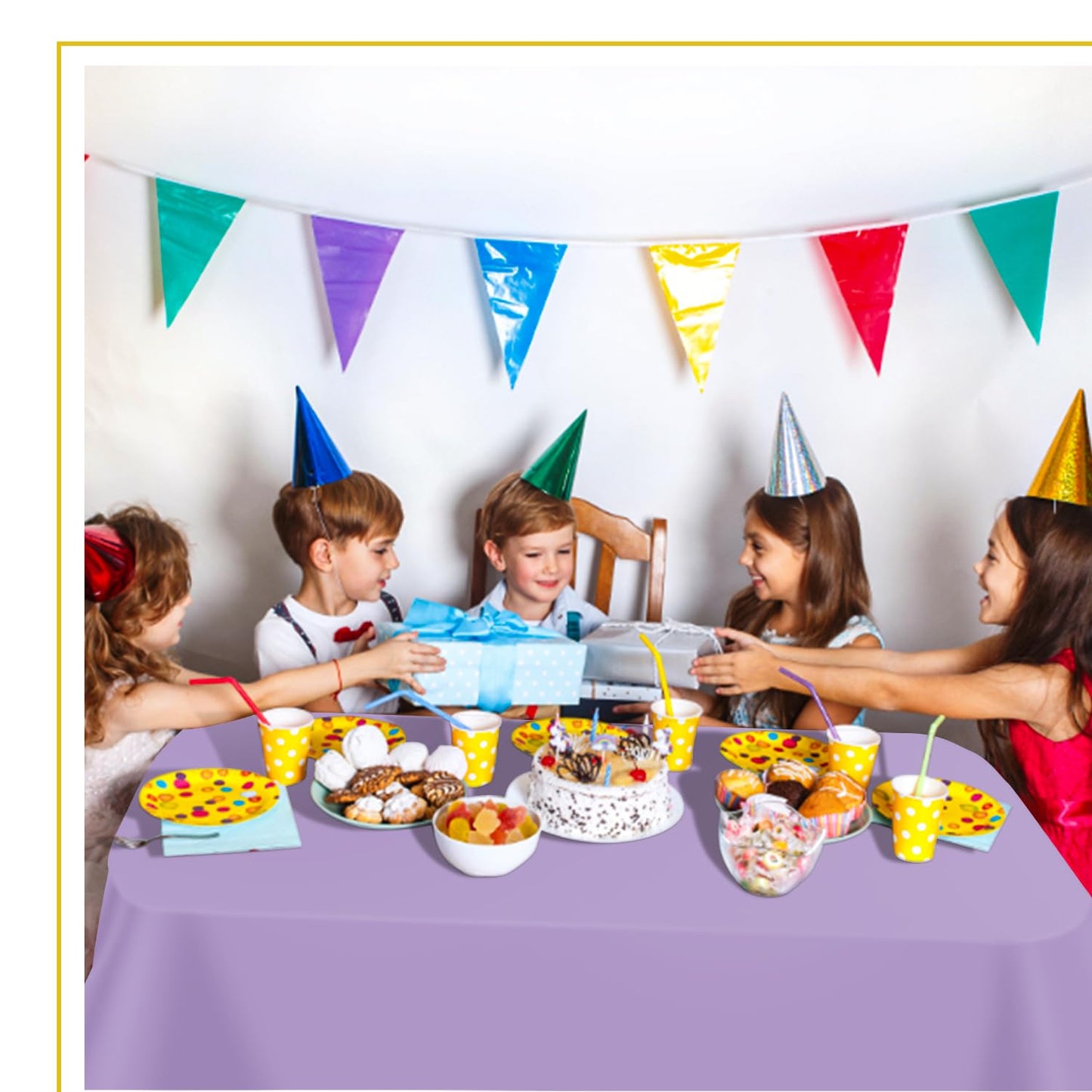 tujol Lavender 6 Pack Plastic Table Cloth 54" x 108", Disposable Tablecloths Rectangle Table Cover, Plastic Tablecloths for Parties