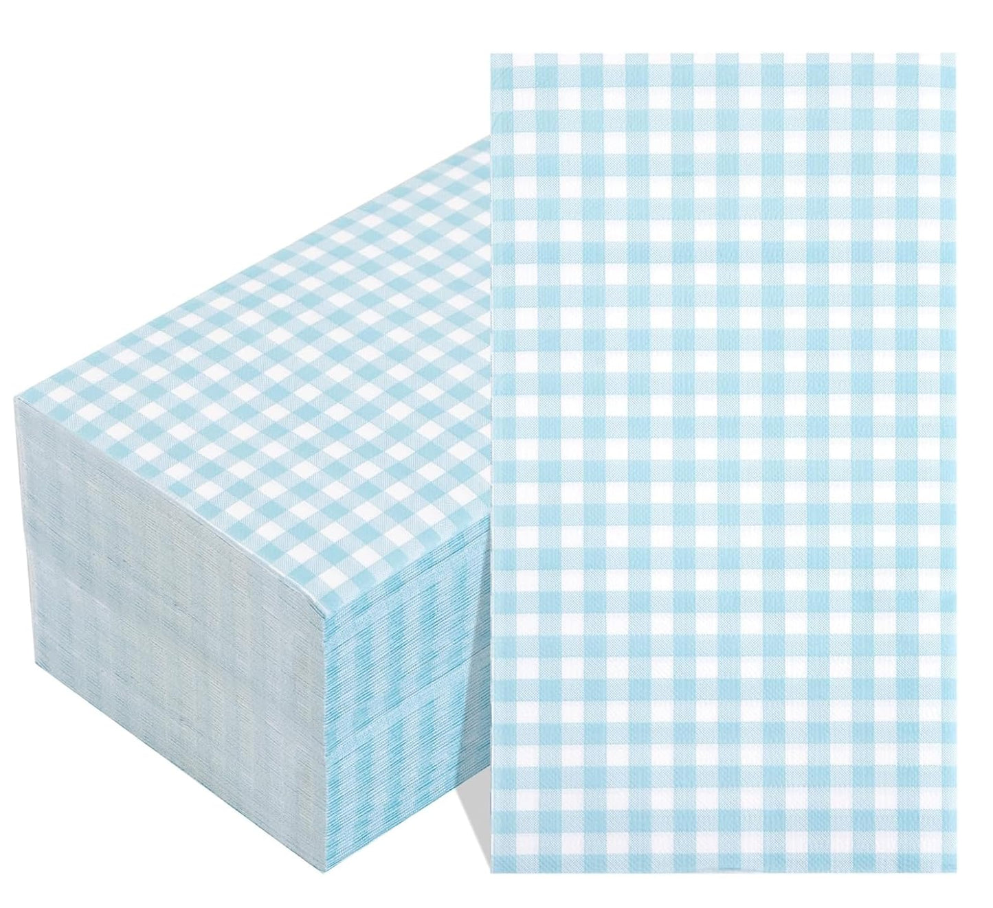 WDF 150Pack Baby Blue Paper Checkered Napkins - 3 Ply Disposable Blue and White Gingham Napkins Guest Dinner Napkins Paper for Bathroom/Picnic/BBQ/Birthday/Wedding