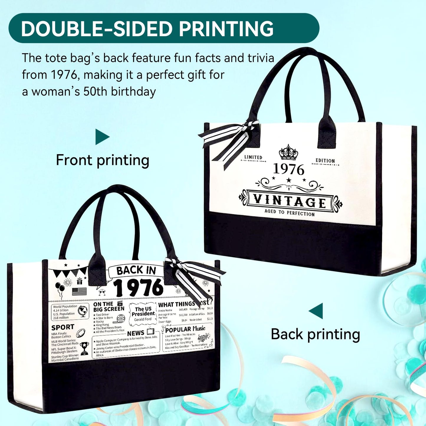 TrophyToast 50th Birthday Gifts for Women Her- 4 pcs, Turning 50 Year Old Gifts, Decorations Canvas Beach Tote Bag & Makeup Bag, Unique Happy 50th Present for Her Mom Wife Friends