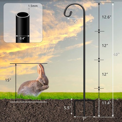 Gtongoko 48-Inch Shepherd's Hooks - Adjustable Garden Hooks for Hanging Plants & Lanterns | Matte Black, 4-Pack