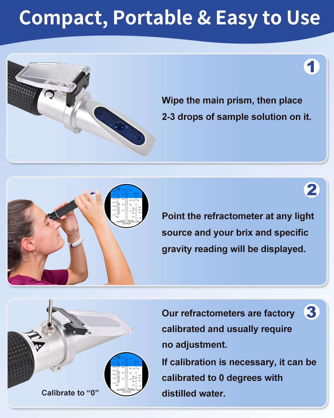 4-in-1 Antifreeze Coolant Refractometer, DEF Refractometer with ATC, Automotive Antifreeze Tester for Ethylene Glycol, Propylene Glycol, Diesel Exhaust Fluid, Battery Acid & Windshield Washer Fluid