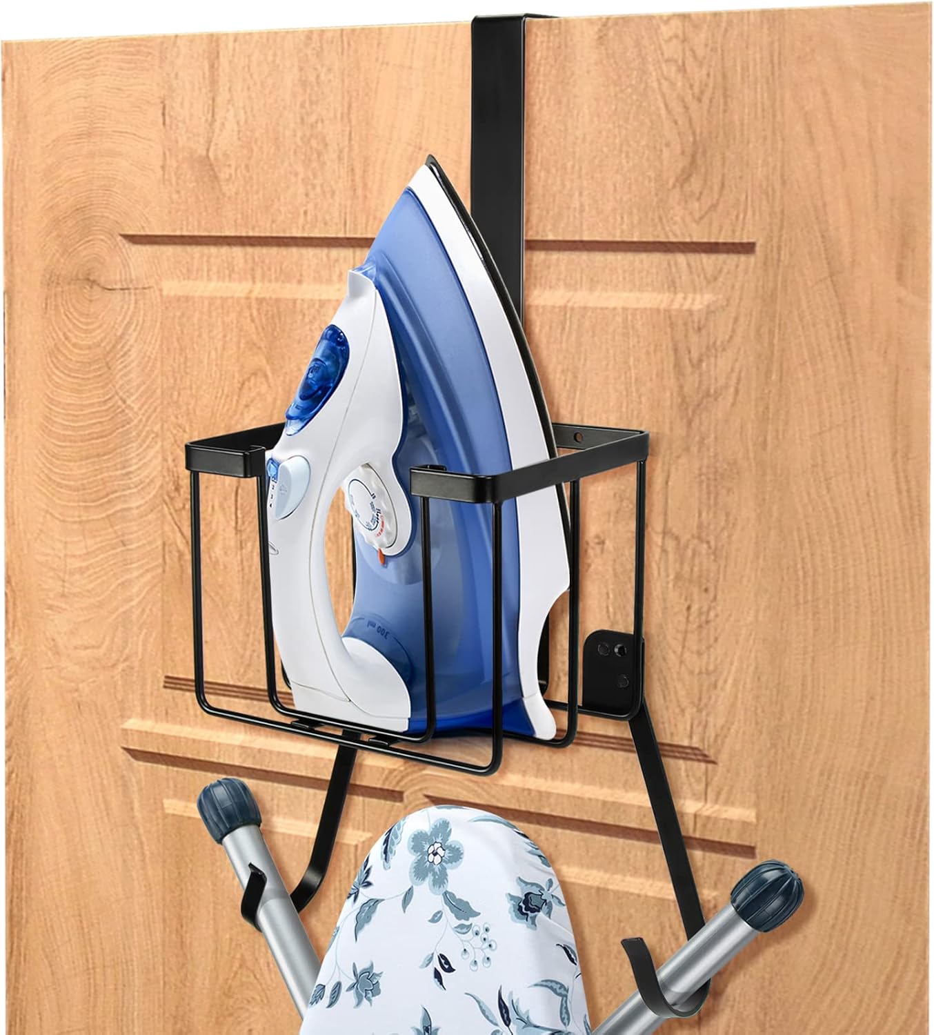 ORLESS Ironing Board Hanger - Over The Door/Walls Storage Solution for Laundry Room - Black