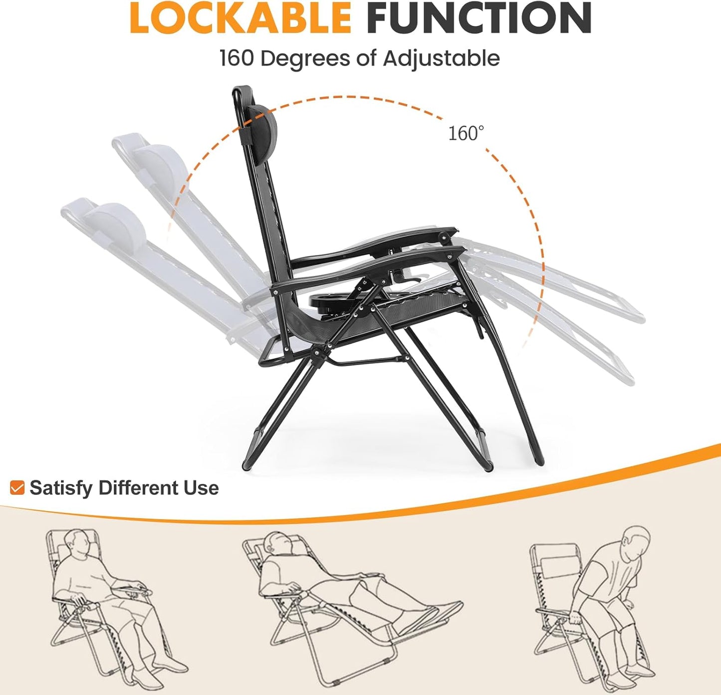 NEWBULIG Zero Gravity Chair Set of 2 - Portable Adjustable Lounge Chairs with Cup Holders & Mesh Back