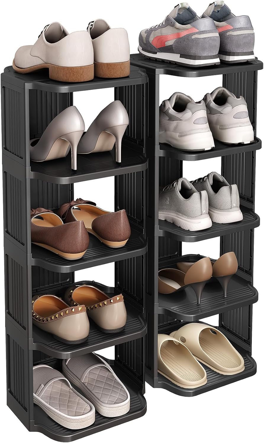 Kitstorack 10-Tier Stackable Shoe Rack - Free Standing Vertical Organizer for Small Spaces