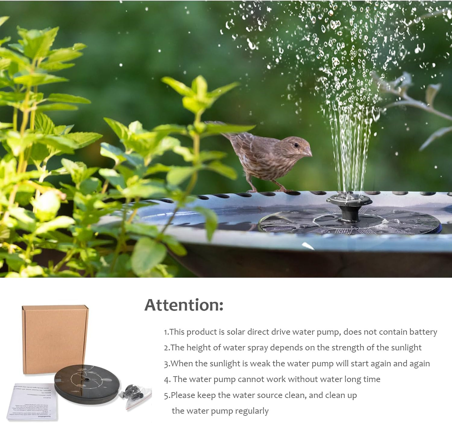 Skiennix Solar Bird Bath Fountain Pump - 1.4W Solar Powered with 6 Nozzles for Garden & Pond