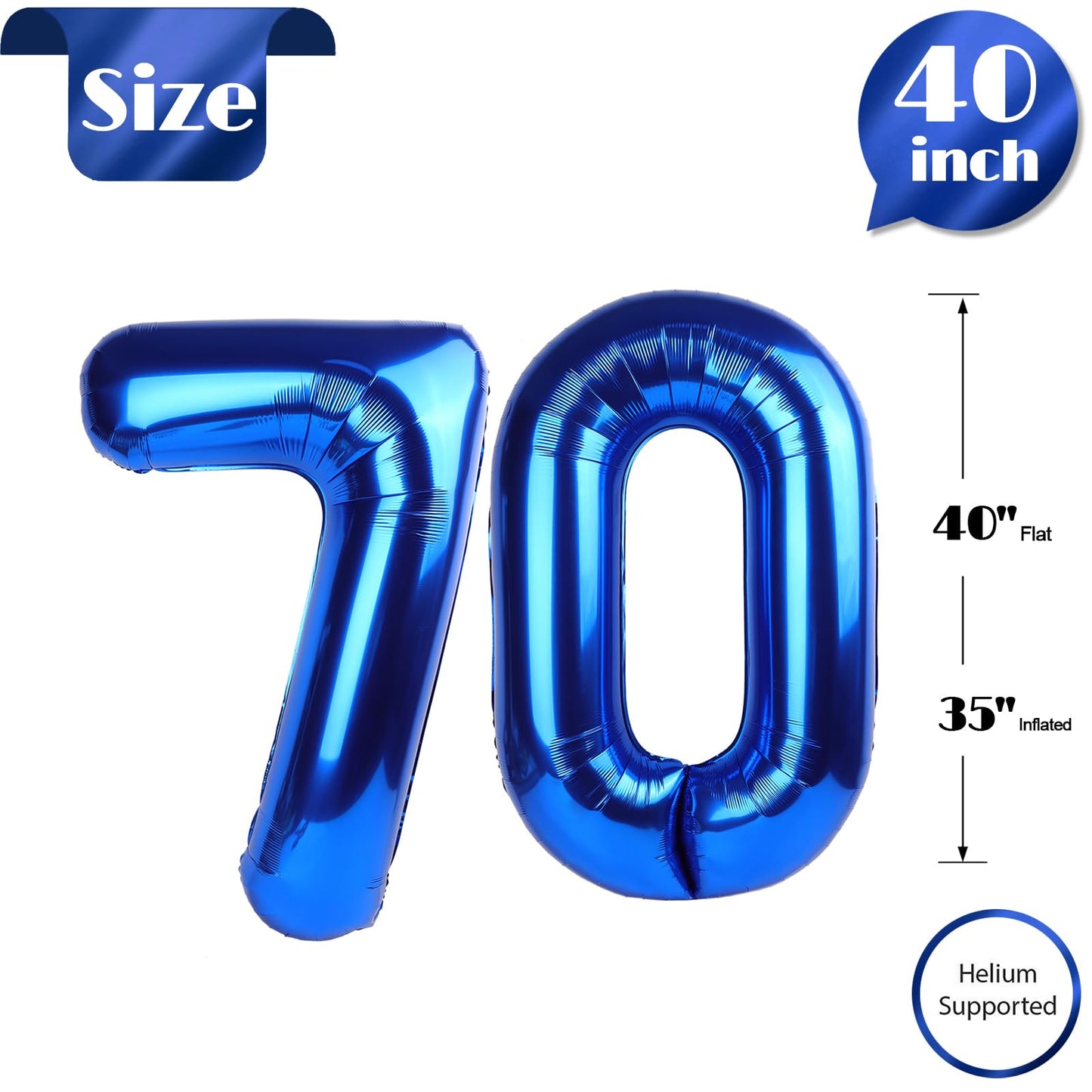 Navy Blue Number 70 Balloon 40 inch, 70 Number Balloons, 70th Navy Blue Birthday Decorations, 70 Year Old Women Men Blue Party Supplies
