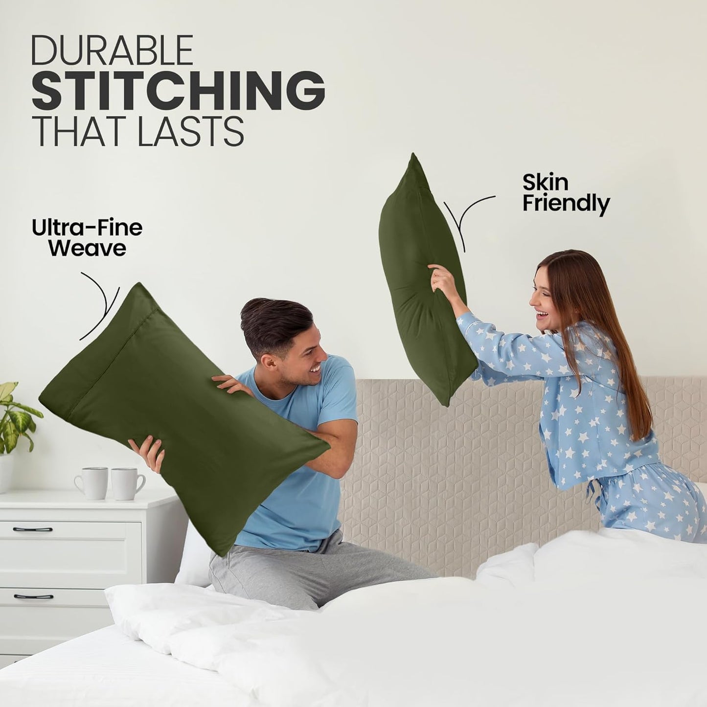 Utopia Bedding Queen Pillow Cases - Soft Brushed Microfiber - 2 Pack, Olive | Fade Resistant 20 x 30 Inches