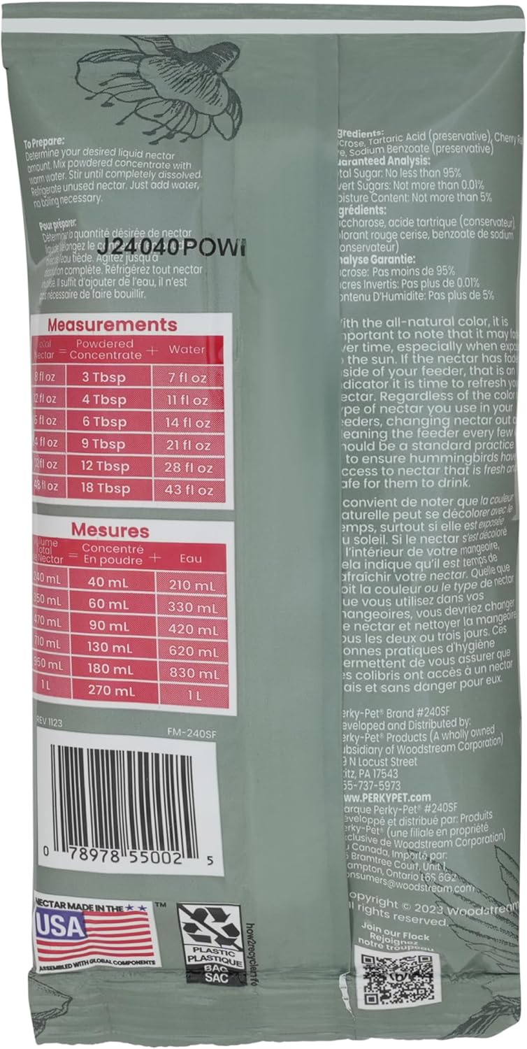 Perky-Pet Hummingbird Nectar Concentrate - 8 oz Powder Makes 48 fl oz Nectar | Attract Hummingbirds
